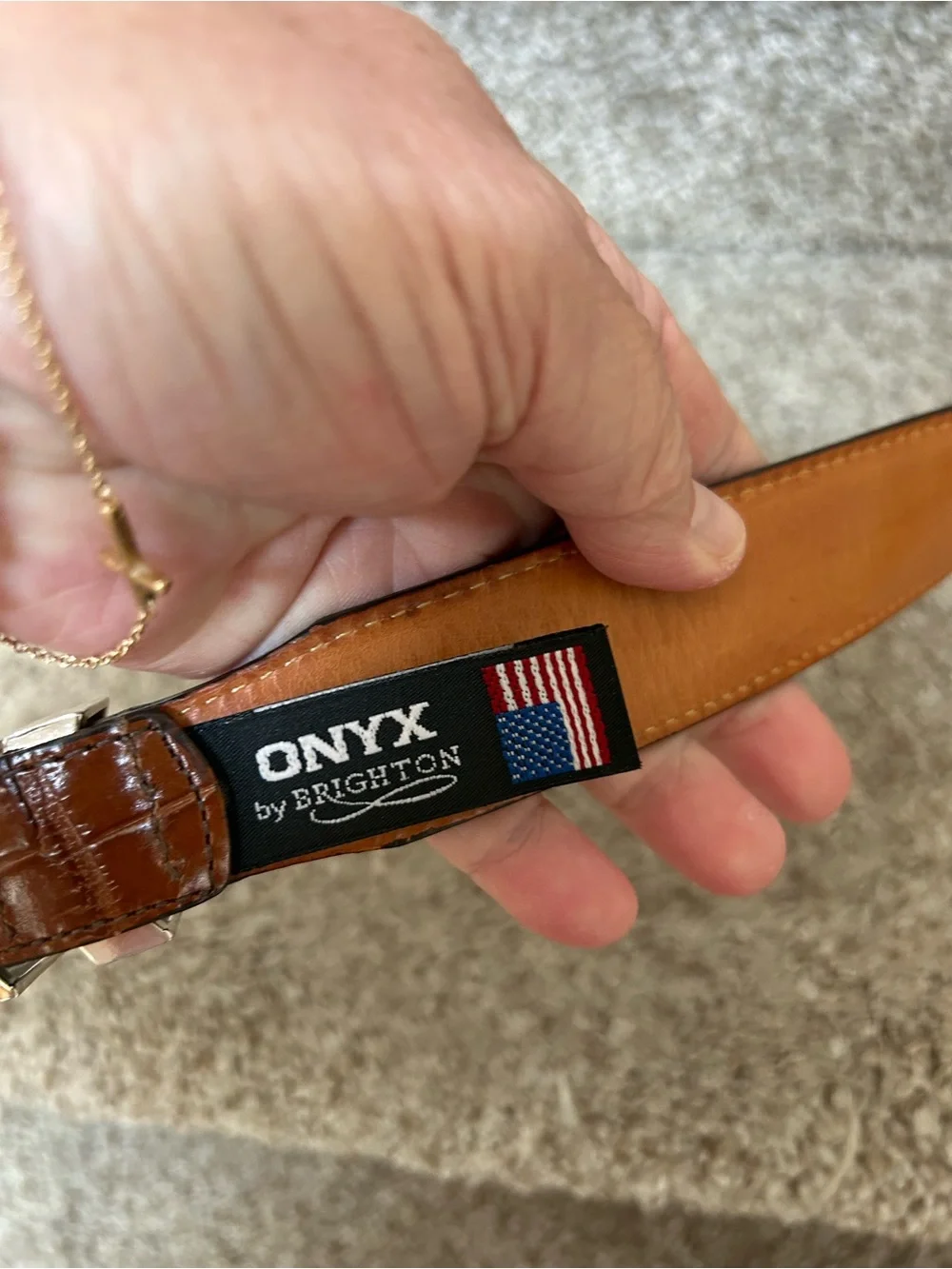 Onyx by Brighton Made in USA of calfskin leather belt w silver buckle. Western